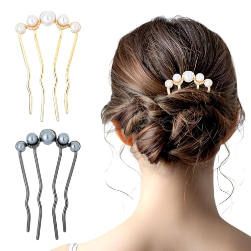 Pearl Hair Pins - 2 Pcs U Shaped Vintage Hair Forks for Women