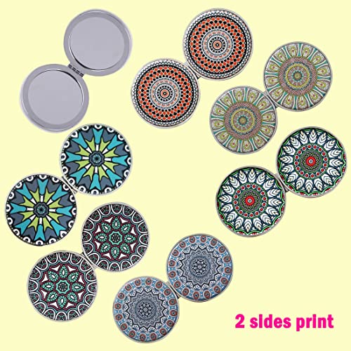 Red Compact Mirror with Embossed Mandala Designs - 6 Pack Portable Handheld Makeup Mirrors