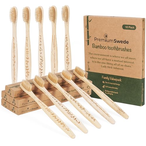 10 Pack Biodegradable Bamboo Toothbrushes - Eco-Friendly Soft Bristles