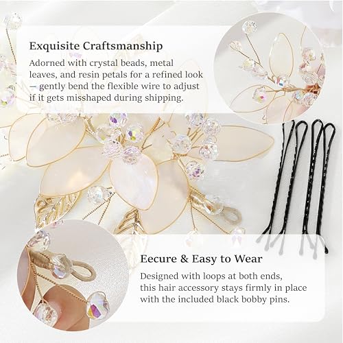 Coucoland Gold Bridal Headband for Brides Handmade Floral Sparkling Hair Accessory