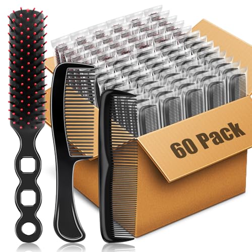 60 Pack Bulk Hair Brushes and Combs Set | Individually Wrapped for Donations & Travel