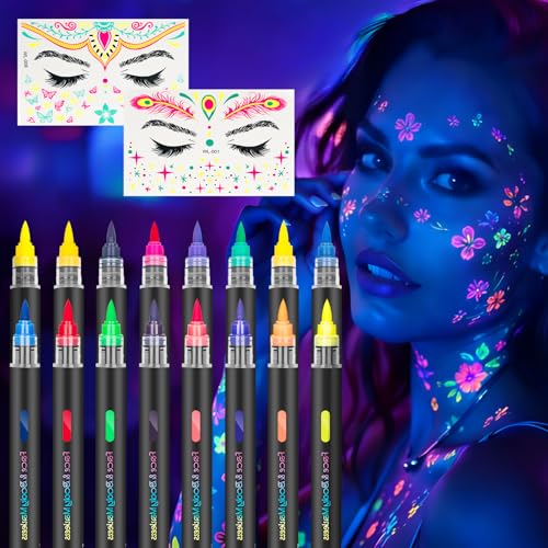 K KERNOWO Glow in the Dark Face Paint Markers - 16 Colors