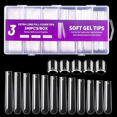 3XL Clear Square Nail Tips - 240PCS Full Cover Acrylic Nails