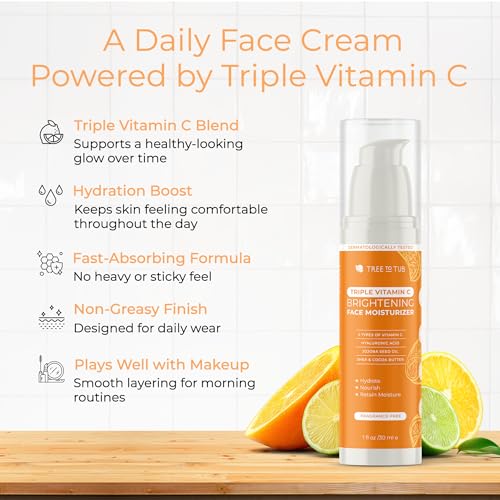 Tree To Tub Citrus Vitamin C Face Cream 1.7oz - Brightening Moisturizer for Women, Day & Night