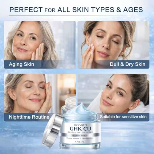 GHK-CU Copper Peptide Cream for Face - 2400PPM Firming Moisturizer, 1.7 Oz