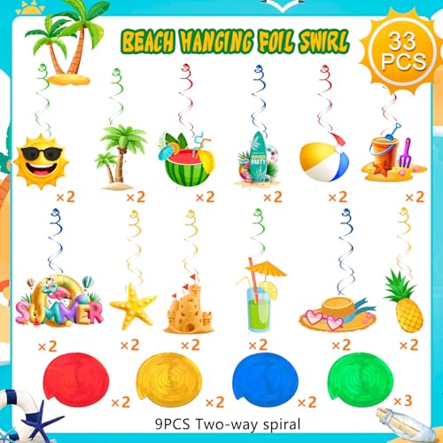 33pcs Tropical Beach Pool Party Hanging Decorations Kit
