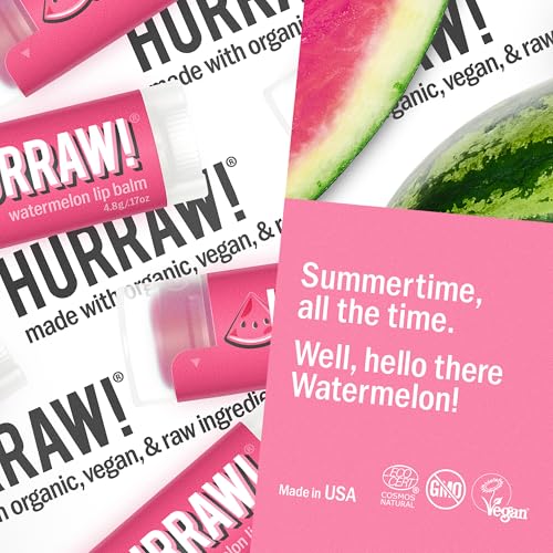 HURRAW! Watermelon Lip Balm 3-Pack - Organic, Vegan & Cruelty-Free