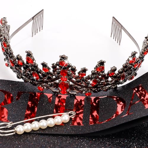 TOBATOBA Red Black Birthday Sash and Tiara Set for Girls