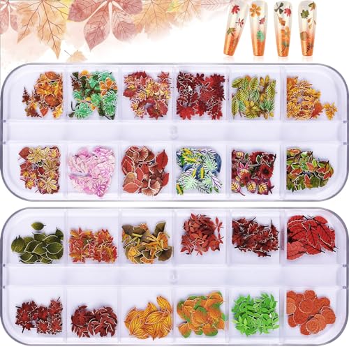 Maple Leaves Nail Art Sequins - 3D Fall Stickers, 2 Boxes