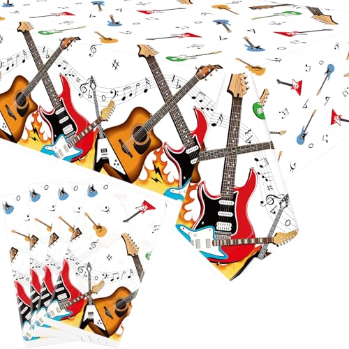 Guitar Music Theme Tablecloths - 4 Pack for Birthday Parties