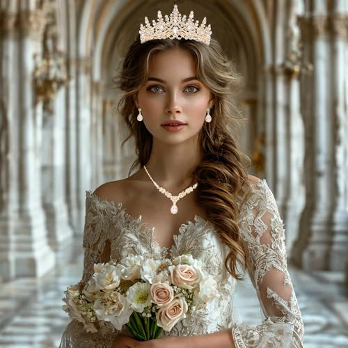 KICOSY Gold Jewelry Set for Women with Crystal Crown & Necklace - Standard