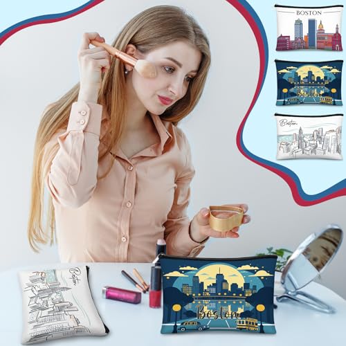 6 Pcs Boston Souvenir Cosmetic Bags - Travel Makeup Pouch Set