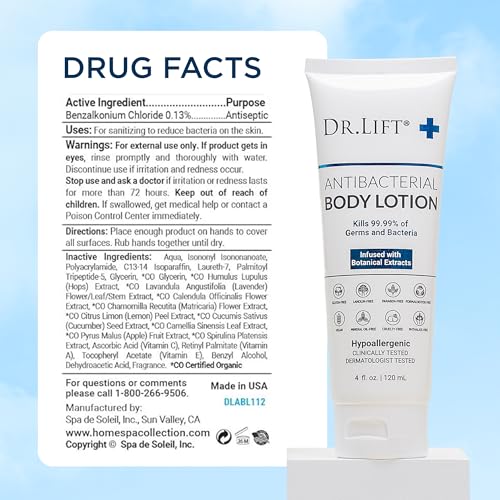DR. LIFT Antibacterial Body Lotion - Hydrating, Vitamin Infused, 4 Oz
