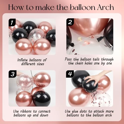 Rose Gold & Black Birthday Party Decorations Set - 60-Piece Kit