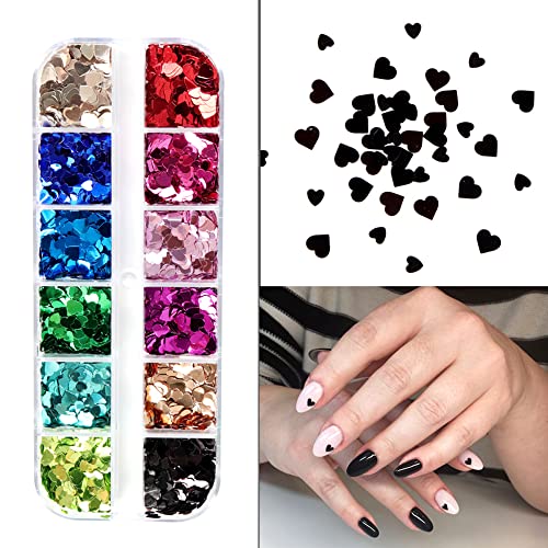 Valentine's Day Heart Glitter Sequins for Nail Art - 12 Color Holographic Flakes