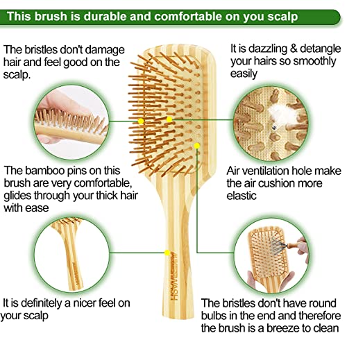 4-in-1 Bamboo Hair Brush and Comb Set for Detangling and Styling