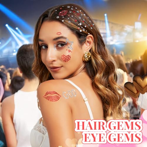 Self-Adhesive Face Gems Set - Red Lip Rhinestone Stickers