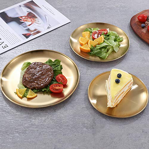 AIYoo Stainless Steel Gold Dinner Plates - 7 Inch Set of 2, Shatterproof & Lightweight for Camping