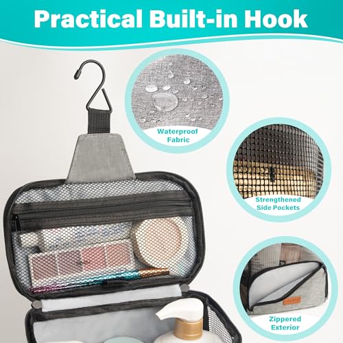 Hiverst Hanging Shower Caddy Tote, Quick-Dry Mesh Toiletry Bag for Travel
