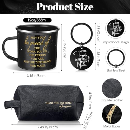 Thank You Gift Set for Men - Black 12 oz Mug, Toiletry Bag & Keychain