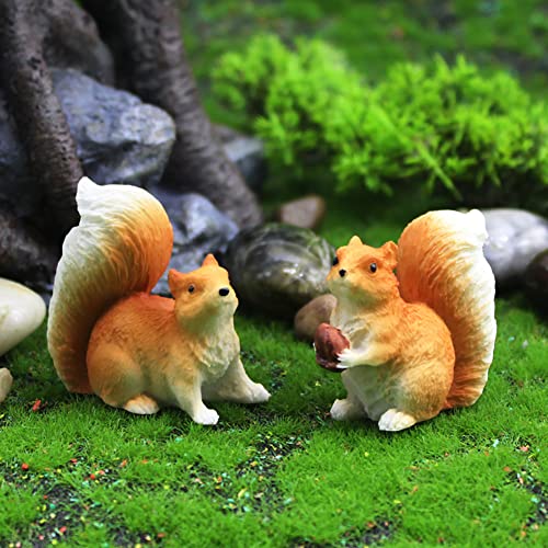 Mini Squirrel Figurines Set - 4pc Resin Cake Toppers for Gardens