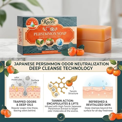Kaori Persimmon Deodorizing Soap for Mature Skin, Natural Body Bar