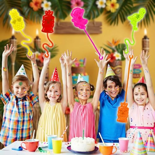 48PCS Hawaiian Party Favors with Tattoos & Stick Hands for Kids