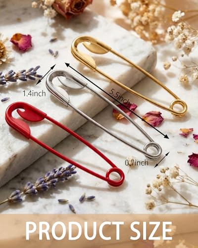 3 Pack Safety Pin Hair Clips for Women - Gold, Silver, Red Fashion Accessories