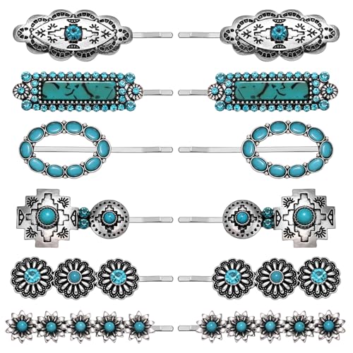 Western Turquoise Hair Clips - 12Pcs-C Cowgirl Bobby Pins Set