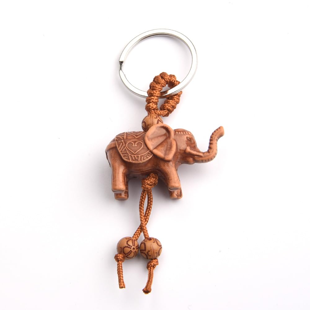 Creative Mini Elephant Carving Pendant Keychain Riches Lucky Animal Keyring Charm Backpack Decoration