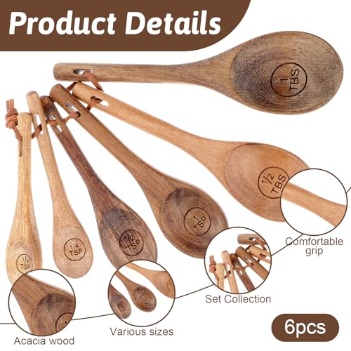 6-Piece Acacia Wooden Measuring Spoons Set for Baking & Cooking