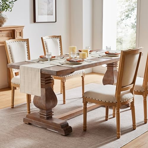 Linen Blend Farmhouse Table Runner, 13x48 Inches - Beige