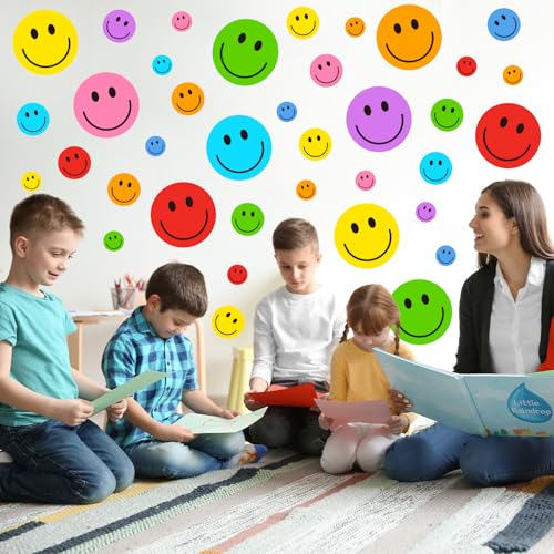Whaline 8 Sheet Colorful Smile Face Wall Decals for Home & Office