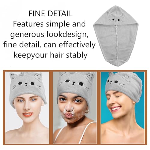 2 Pack Cat Microfiber Hair Towel Wrap - Super Absorbent Hair Turban