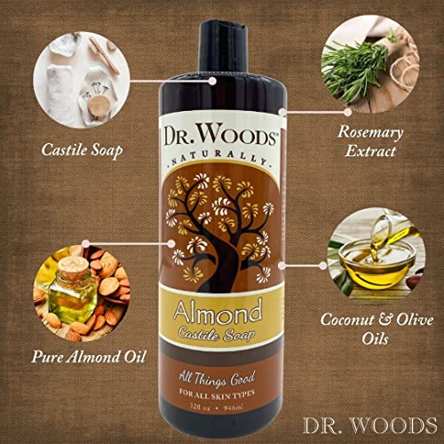 Dr. Woods Almond Liquid Castile Soap 32 Fl Oz - Natural Gentle Cleanser (Pack of 1)
