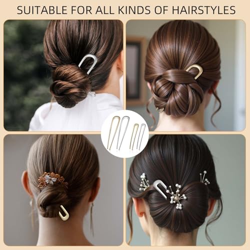 4Pcs French Hair Pins for Women - Gold & Silver U-Shaped Hair Accessories