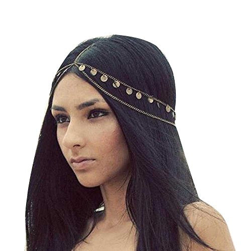 Women Bohemian Gold Head Chain Bridal Hair Jewelry Headpiece for Wedding & Party
