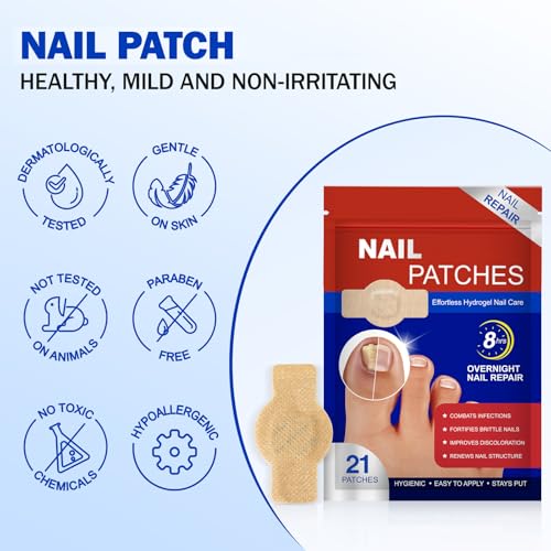 Fungal Nail Patches 42 PCS, Toenail Treatment Extra Strength 8-Hour Overnight Nail Fast Acting Repair Effortless Hydrogel Nail Care and Repair for Damaged Nails Overnight Renewal for Men and Women
