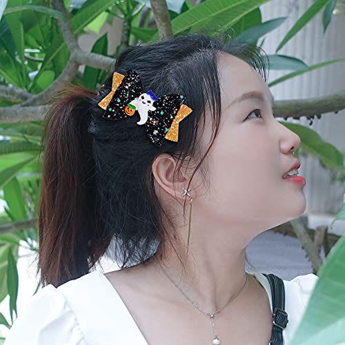 8Pcs Halloween Hair Accessories Set - Glitter Bows & Clips