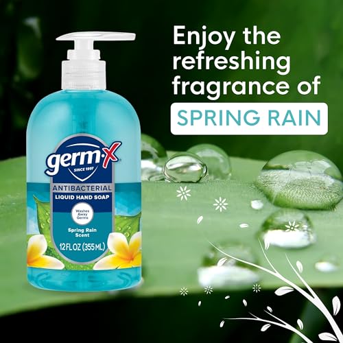 Germ-X Antibacterial Hand Soap, 12 Oz (Pack of 4), Spring Rain Scent