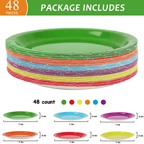 Wiooffen 48 Pcs Colorful Disposable Paper Plates - 7in Party Supplies