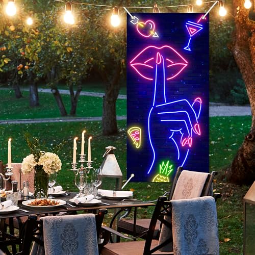 Neon Lip Banner Backdrop for Bridal Shower & Bachelorette Party - 35.4x72.8in