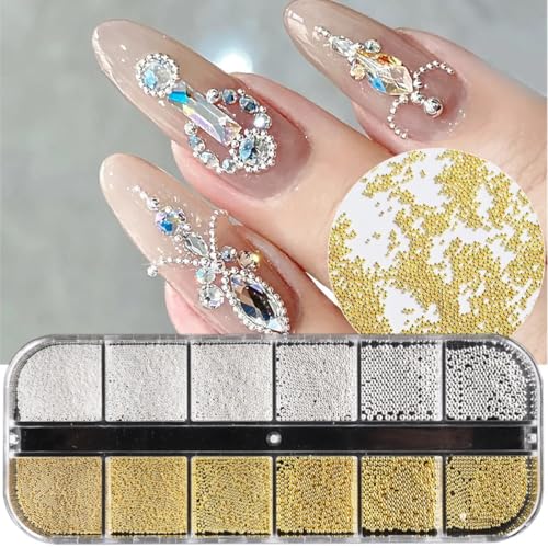 Gold and Silver Nail Charms Beads Kit for Nail Art DIY