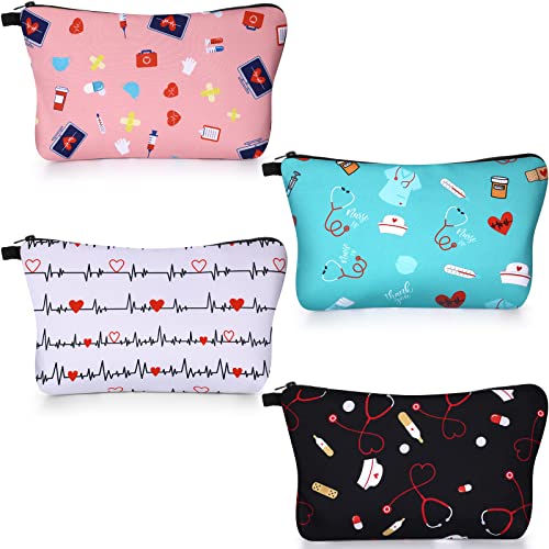 4-Piece Nurse Makeup Bag Set, Waterproof Cosmetic Pouch for Travel