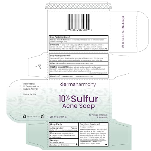 Dermaharmony 10% Sulfur Acne Bar Soap - 4 oz (2 Bars) for Clear Skin