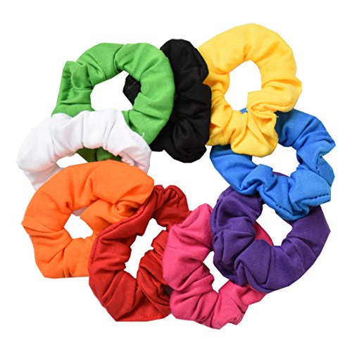 Motique Accessories 9-Pack Jersey Cotton Hair Scrunchies - Bright Colors
