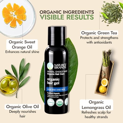 Nature's Brands Organic Hair Gel 2 Fl Oz - No Toxic Chemicals, Vegan & USDA Certified