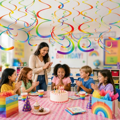 HonuGoGo Rainbow Gradient Hanging Swirls - 48 Pc Party Decorations