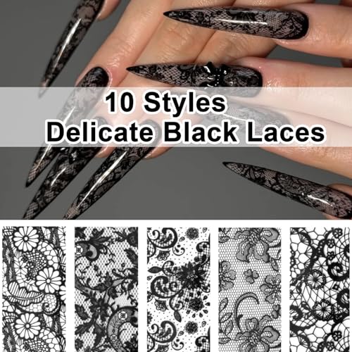 20 Rolls Lace Nail Foil Sheets - Black & White Floral Designs