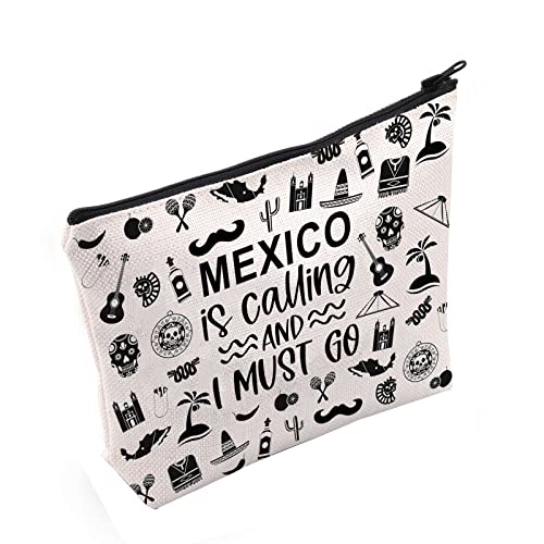 Mexico Is Calling Cosmetic Bag - Canvas Travel Organizer Pouch